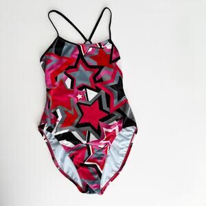 [Nike] Red Black Star Print Thin Strap One-Piece Competition Swimsuit Size 10/36